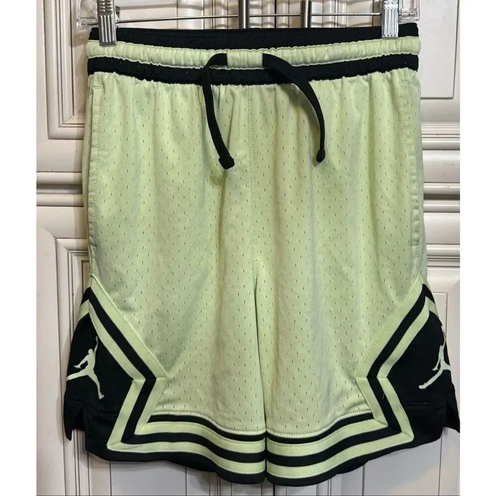 Jordan Youth Dri-FIT Sport Diamond Mesh Basketball Shorts Green Black Small